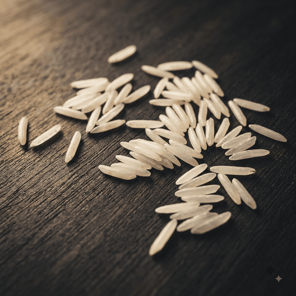 1509 basmati rice, long slender white grains